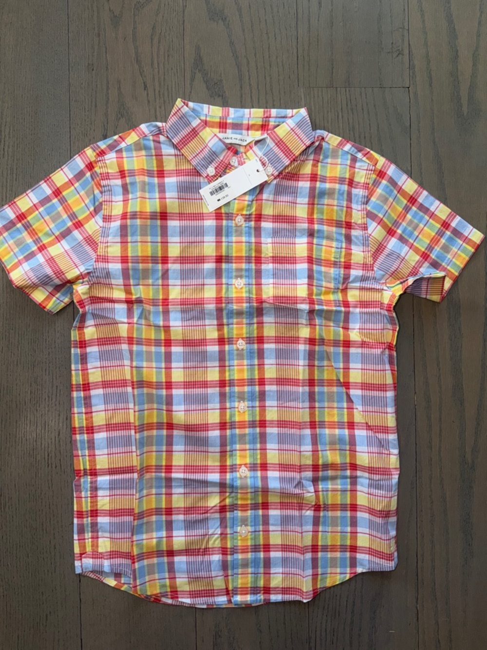 Janie and Jack Multicolor Plaid Short-Sleeve Button-Down - Red, Yellow, Blue